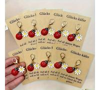 Shein 1/10 piezas Juego de llaveros con mariquita y margarita de la suerte - Incluye tarjeta inspiradora de mariquita, adecuado para fiestas, cumpleaños, bo