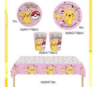 Shein 1/10 piezas Juego de suministros y vajilla con temática de arte Pokémon, artículos decorativos de Pikachu, que incluyen platos de papel desechables, v