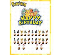 Shein 1/12/13/25 piezas Enchufe de torta Pokémon, bandera de decoración de torta de fiesta de Pikachu, tira de enchufes grande y pequeña, el mejor regalo fe