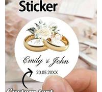 Shein 1/12/24/36/48 piezas Pegatinas personalizadas para bodas, calcomanías redondas con nombre de la pareja y fecha, pegatinas de recuerdos de boda para no
