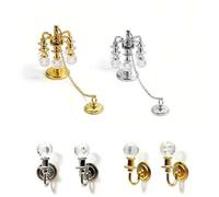 Shein 1:12 Escala Lámpara de Cristal Colgante de Metal, 1 Par de Lámparas de Pared de Cristal, Lámparas de Cristal Colgantes, Muebles en Miniatura Modelo de