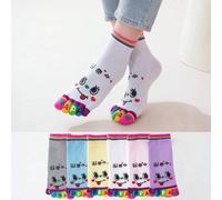 Shein 1/2/3/6 pares de calcetines de media caña con separador de dedos de los pies, con estampado de puntos coloridos y divertidos para mujer