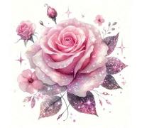 Shein 1/2/3 piezas Pegatinas con estampado de rosas rosadas, estrellas brillantes y brillo, fáciles de planchar, lavables, duraderas, adecuadas para persona