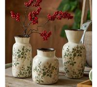 Shein 1/2/3 piezas Pequeño mini jarrón de cerámica floral vintage, jarrón con esmalte craquelado y borde oscuro, jarrón decorativo de estilo campestre adecu