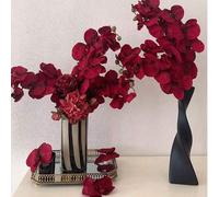 Shein 1/2/4/6 piezas, Pintura al óleo de flor rojo oscuro simulada con mariposa orquídea, flores decorativas para sala de estar, mesa de comedor, habitación