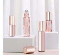 Shein 1/2/4 piezas de 5ml/10ml botellas de bolas de acero inoxidable en color dorado rosa, botellas de cristal para perfume y aceites, contenedores líquidos