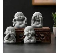 Shein 1/2/4 piezas Estatua decorativa de Buda riendo de Feng Shui, Escultura pequeña de Buda monje de arenisca Zen para la riqueza y la buena suerte del Fen