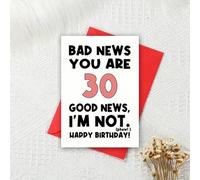 Shein 1/2/5/10 piezas Tarjeta de felicitación de cumpleaños número 30 con humor - "Malas noticias, tienes 30 años, buenas noticias, yo no" - Tarjeta de feli