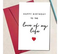 Shein 1/2/5/10 piezas Tarjeta romántica "Feliz cumpleaños al amor de mi vida" con elegante corazón rojo - Perfecto para amantes y parejas, regalo ideal para