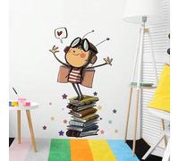 Shein 1/2/5 piezas Pegatinas de pared con tema de vuelta a la escuela, lindo ratón de biblioteca de pie sobre libros apilados con burbuja de diálogo en form
