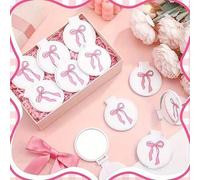 Shein 1/2/6/10/20/30/50/80 piezas Juego de espejos de maquillaje plegables con lazo rosa. Cuenta con una superficie de vidrio plegable. Ideal como espejo de