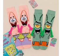 Shein 1/2 par de calcetines de media caña con temática de Spongebob, estilo lindo y de dibujos animados, para parejas o mejores amigos, para uso casual y de