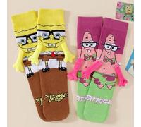 Shein 1/2 par de calcetines de media caña magnéticos de pareja/mejores amigos con diseño de dibujos animados SpongeBob, uso diario casual y atuendo para cit