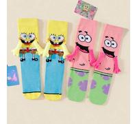 Shein 1/2 par de nuevos calcetines únicos de pareja con imán de dibujos animados de Spongebob, estilo japonés/coreano de media pantorrilla para amantes y me