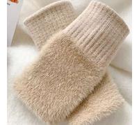 Shein 1/2 pares de mitones sin dedos de punto negro para mujer, forrados térmicos, calientes y de moda para calentar la mano y el brazo en otoño/invierno