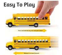 Shein 1/2 pieza Autobús escolar estadounidense de aleación a escala 1/64 sin necesidad de batería, material STEM para regreso a la escuela, juguete de arras