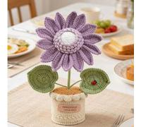 Shein 1/2 Piezas Adorno de Girasol en Maceta Hecho a Mano con Ganchillo, Decoración de Flor Artificial, Figurita de Mesa para el Hogar, Navidad, Acción de G