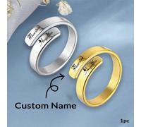 Shein 1/2 Piezas Anillo de acero inoxidable con grabado personalizado de 2 nombres "Just Breathe" para mujer, anillo inspirador y motivacional con grabado p