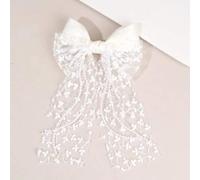 Shein 1/2 piezas Clips para el cabello con lazo de encaje estilo Ramadán para niñas, lazos para el cabello elegantes de color blanco roto para niñas en boda