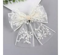 Shein 1/2 piezas Clips para el cabello con lazo de encaje estilo Ramadán para niñas, lazos para el cabello elegantes de color blanco roto para niñas en boda