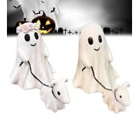 Shein 1/2 piezas Estatua de un fantasma paseando al perro: Fantasma tirando del perro molestando adorno de resina de Halloween