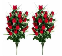 Shein 1/2 piezas Flores artificiales rojas para cementerio, decoraciones para tumbas al aire libre, rosas hermosas en arreglos, duraderas y de colores que n