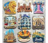 Shein 1/2 piezas Imanes de refrigerador de resina, recuerdos de viaje de España - Sagrada Familia de Barcelona, Valencia, Sevilla, Madrid, Paella, decoració