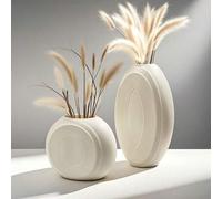 Shein 1/2 Piezas Juego de Jarrones Wabi-Sabi / Ligero y a Prueba de Caídas - Macetas Cilíndricas Texturizadas Blancas Mate de Plástico Duradero para Entrada