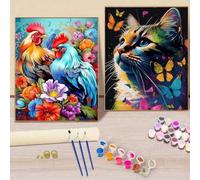 Shein 1/2 Piezas Kit de pintura por números para adultos - Lienzo de 16x20", juego de pintura acrílica fácil con animales, incluye pinceles y pinturas - Per