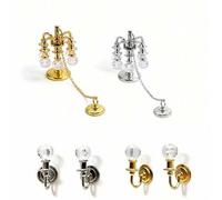 Shein 1/2 piezas Lámpara de araña de cristal de metal miniatura 1:12 para casa de muñecas, par de apliques de pared de cristal, lámpara de cristal colgante,