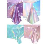 Shein 1/2 piezas Mantel desechable impermeable con efecto láser, tamaño 137*274cm, tonos arcoíris brillantes, incluye púrpura brillante, rosa claro, azul cl
