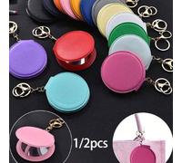 Shein 1/2 piezas/Set Espejo de maquillaje de color caramelo, espejo compacto redondo de cuero, espejo de maquillaje plegable portátil, llavero, espejo colga