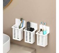 Shein 1/2 piezas Soporte de pared blanco montado para cepillo de dientes y pasta de dientes para baño, pasta de dientes, peines, afeitadoras, sin necesidad