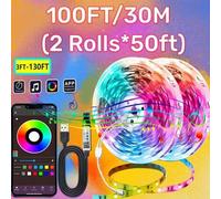 Shein 1/2 rollo de luces LED para decoración del hogar y fiestas, tiras de luces LED RGB de 130 pies/100 pies/65 pies/50 pies/32.8 pies/16.4 pies para decor