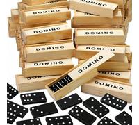 Shein 1/2 set 28 piezas Juego de mesa, Juego de escritorio divertido Dominó, Juego de camping al aire libre y de viaje, Caja de madera Dominó negro Juego de