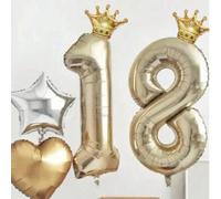 Shein 1/2 unidades Globo grande con número dorado de 40 pulgadas, a juego con mini corona dorada, adecuado para cumpleaños 1-30, 16, 18, 20, 21, 25, 30, 35,