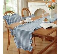 Shein 1/20PCS Camino de mesa estilo francés a cuadros vintage con borde de volantes, adecuado para sala de estar, comedor, fiesta de vacaciones, reunión fam