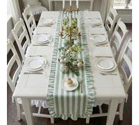 Shein 1/20PCS Camino de mesa estilo francés a rayas verdes y blancas con borde de volantes vintage, adecuado para sala de estar, comedor, fiesta de vacacion