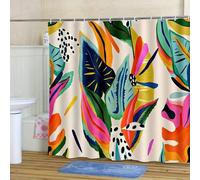Shein 1/3/4 piezas Juego de baño con patrón abstracto colorido de hojas de plantas, incluye tapa de inodoro, alfombra de baño y tapete, cortina de ducha con