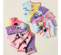 Shein 1/3/5/10 pares de calcetines de tobillo para mujer/hombre/pareja, con decoración de patrones lindos de dibujos animados de Minnie/moño/corazón/letra/l