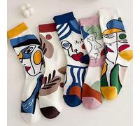 Shein 1/3/5 pares de calcetines tipo barco para mujer con diseño abstracto colorido, set de calcetines con diseño artístico de rostros, accesorio cómodo y d