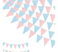 Shein 1/3/5 piezas Banderín para revelación de género en azul claro y rosa, banderines de papel triangulares colgantes para baby shower de niño o niña, fies