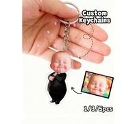 Shein 1/3/5 piezas Llavero personalizado con foto del Jefazo Bebé, regalo de cumpleaños con cabeza explosiva del Bebé Jefazo, recuerdo único, llavero con fo