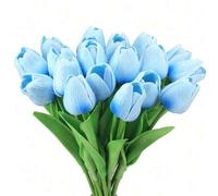 Shein 1/3/6/12 piezas Tulipanes artificiales azules románticos modernos, ramo de flores de tulipán de plástico falso, decoración de plantas falsas para inte