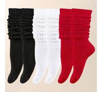Shein 1/3/6 pares de calcetines caídos negros, blancos y rojos para niñas pequeñas e infantes, calcetines largos tipo tripulación para niños y niñas, calcet