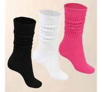Shein 1/3/6 pares de calcetines caídos negros, blancos y rosa rojo, para niñas pequeñas e infantes, calcetines largos tipo tripulación para niños y niñas, c