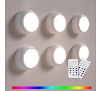 Shein 1/3/6 piezas Luces de puck adhesivas con control remoto, luces LED inalámbricas con batería, RGB de 12 colores - Para armario, pared del dormitorio, d