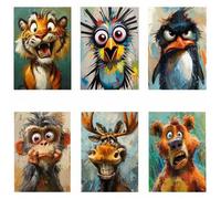 Shein 1/3/6 piezas Pintura al óleo DIY con números de tema abstracto de tigre, pingüino, mono, burro, oso, decoración del hogar hecha a mano para adultos, r