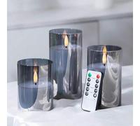 Shein 1/3 Juego de velas sin llama con control remoto y temporizador, velas LED parpadeantes, a pilas, llama parpadeante 3D, 3" X 4", 3" X 5", 3" X 6", adec