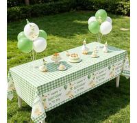 Shein 1/3 Paquete Mantel rectangular de fiesta de cumpleaños a cuadros verde salvia y blanco estilo Silly Goose, mantel a cuadros desechable para fiesta de